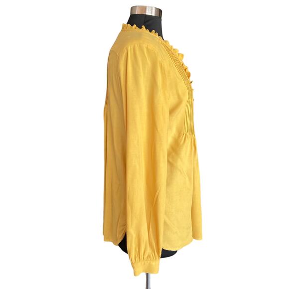 Sundance Yellow Pinktuck Ruffle Button Front Top Size Small Boho Prairie Flirty - Picture 4 of 8